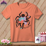 Spider sewing with coffee, scissors, and 