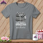 Grey t-shirt with stacked fabric, scissors, and text "WE DON'T DISCUSS RECEIPTS."