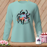 Spider sewing and drinking coffee with 