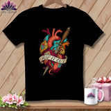 Black t-shirt with anatomical heart, dagger, and 