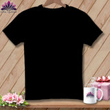 Black t-shirt with Chic Quilter logo on mug, flowers, and pink gift box.