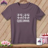Purple t-shirt with white quilting block graphics and 