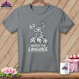Gray t-shirt featuring a quilt block character standing on a pile of sad quilt blocks with text 
