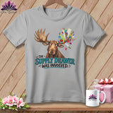 Moose with sewing supplies on antlers and 