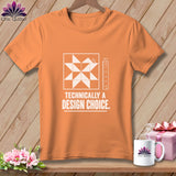 Orange t-shirt with a white quilt block design and 