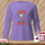 Purple long-sleeve shirt with graphic saying 