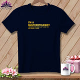 Navy t-shirt with yellow text 