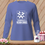 Periwinkle long sleeve shirt with a quilt block graphic and 