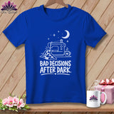 Blue t-shirt with white text 