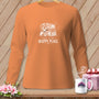 Orange long-sleeve shirt with stacked quilts graphic and "This is my happy place" text.