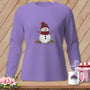 Lavender long-sleeve shirt with a stitched snowman graphic, spools of thread, and "Chic Quilter" mug.