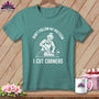 Teal t-shirt with "Don't Follow My Pattern I Cut Corners" graphic.