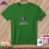 Green t-shirt with a patchwork heart design and 