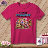 Fuchsia t-shirt with cartoon turtles and text 