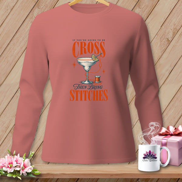 T-shirt with "If you're going to be cross, then bring stitches" graphic and margarita glass.