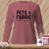 Pink long-sleeve shirt with black text 