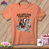 Skunk with sewing supplies and text 