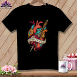 Black t-shirt with anatomical heart design and 