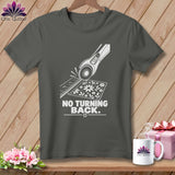 Dark gray t-shirt with white graphic of a rotary cutter and fabric, reads 