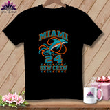 Black t-shirt featuring a Miami Sew Crew graphic with a dolphin and the number 24.