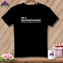 Black t-shirt with white text "I'M A QUILTEONTOLOGIST MY FABRICS ARE SUMMONED BY STITCHY VIBES".