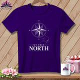 Purple t-shirt with compass graphic and 