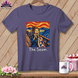 Purple t-shirt featuring 