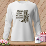 White sweatshirt with brown graphic: 