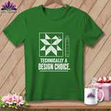 Green t-shirt with a quilt block graphic and 
