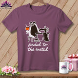 Penguin using a sewing machine with text 
