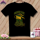 Black t-shirt featuring Green Bay 99 Stash League graphic with cheese wedge and sewing needles.