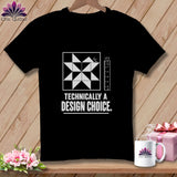 Black t-shirt with quilt block graphic and text 