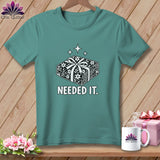 Teal t-shirt with a graphic of fabric bundle and the text 