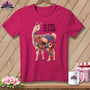 Llama with quilted patches on t-shirt, text "The repair got a little out of hand."