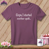 Purple t-shirt with white text 