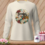 Long sleeve shirt with Halloween sewing graphic and "Sew Spooky" text.
