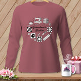 Long sleeve shirt with sewing motifs and 