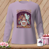 Fortune teller with ghost and crystal ball predicting 