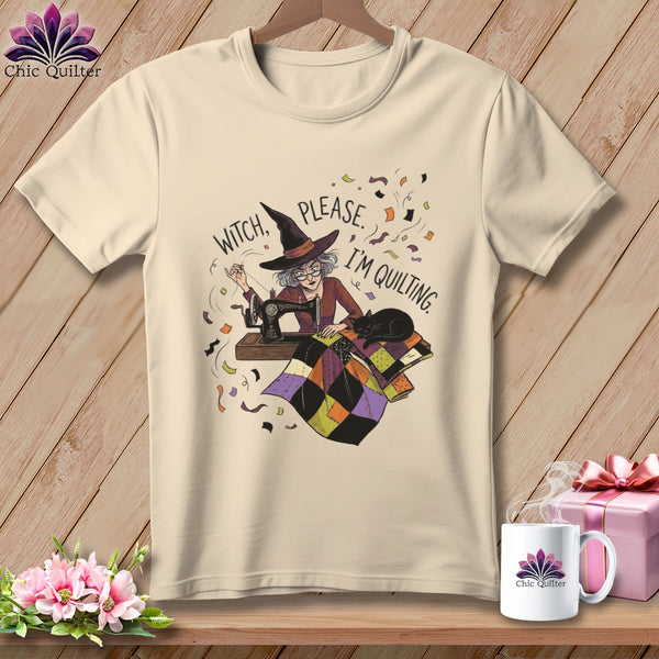 Witch please, I'm quilting graphic on a cream t-shirt.