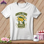 A white t-shirt features Green Bay Stitch Squad graphics with a Swiss cheese pincushion and sewing needles.