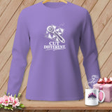 Purple long-sleeve shirt with rotary cutter and 