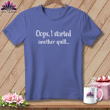 Periwinkle t-shirt with white text 