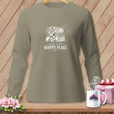T-shirt with stacked quilt graphic and text 
