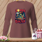 Zombie quilter graphic with text 