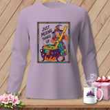 Long sleeve shirt with witch stirring cauldron and text 