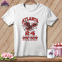 White t-shirt featuring a red and black Atlanta Sew Crew graphic with a bird and the number 24.