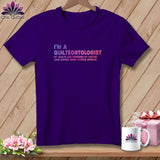 Purple t-shirt with text 