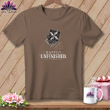 Brown t-shirt with stacked quilt squares and 