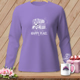 Purple long-sleeve shirt with stacked quilts and 