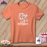 Orange t-shirt with rotary cutter graphic and 